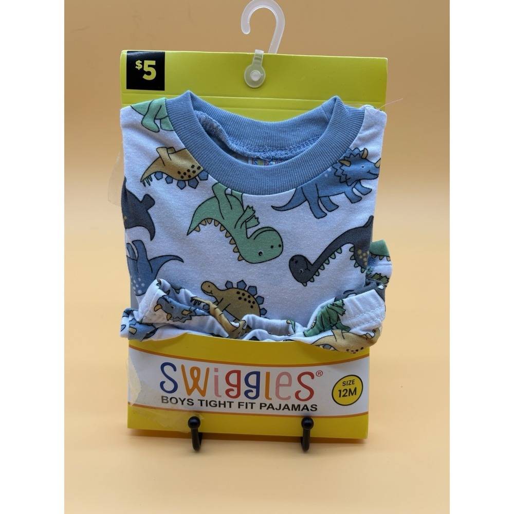 Swiggles Boys Dinosaur Tight Fit Pajamas 2 Piece Set Blue Size 12M NWT